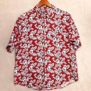 Mix & NY Mens SS Button Shirt Sz.Large/Red-Floral Print/100% Rayon/Hawaiian